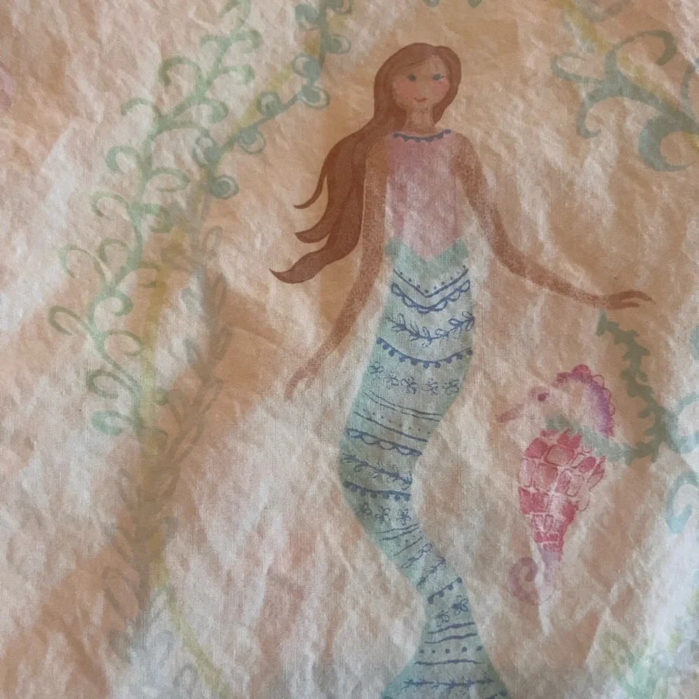 Pottery barn Mermaid Print Bedding twin flat sheet size 💯 cotton